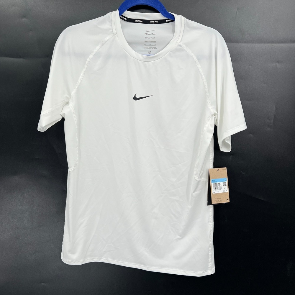 NEW Nike Pro dri-fit slim fit black t-shirt top training white quick dry M Men's